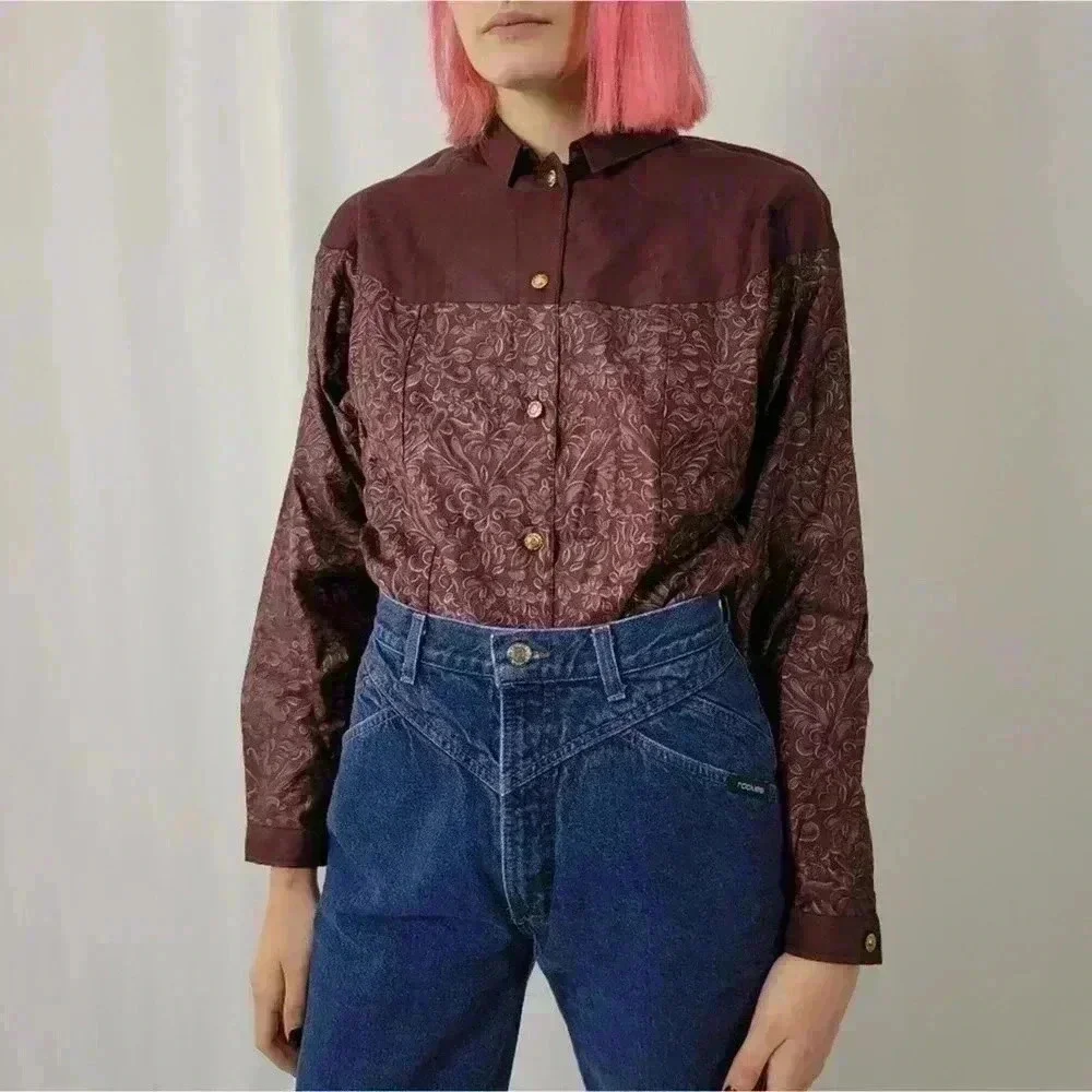 Vintage 90s Western Paisley Bandana Long Sleeve - M - Picture 6 of 6